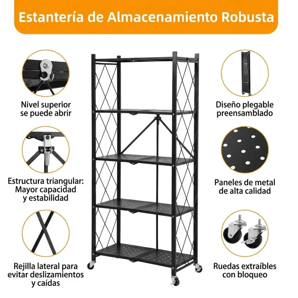 estante metalico plegable de 5 niveles con ruedas 120kg estante metalico plegable de 5 niveles con ruedas 120kg