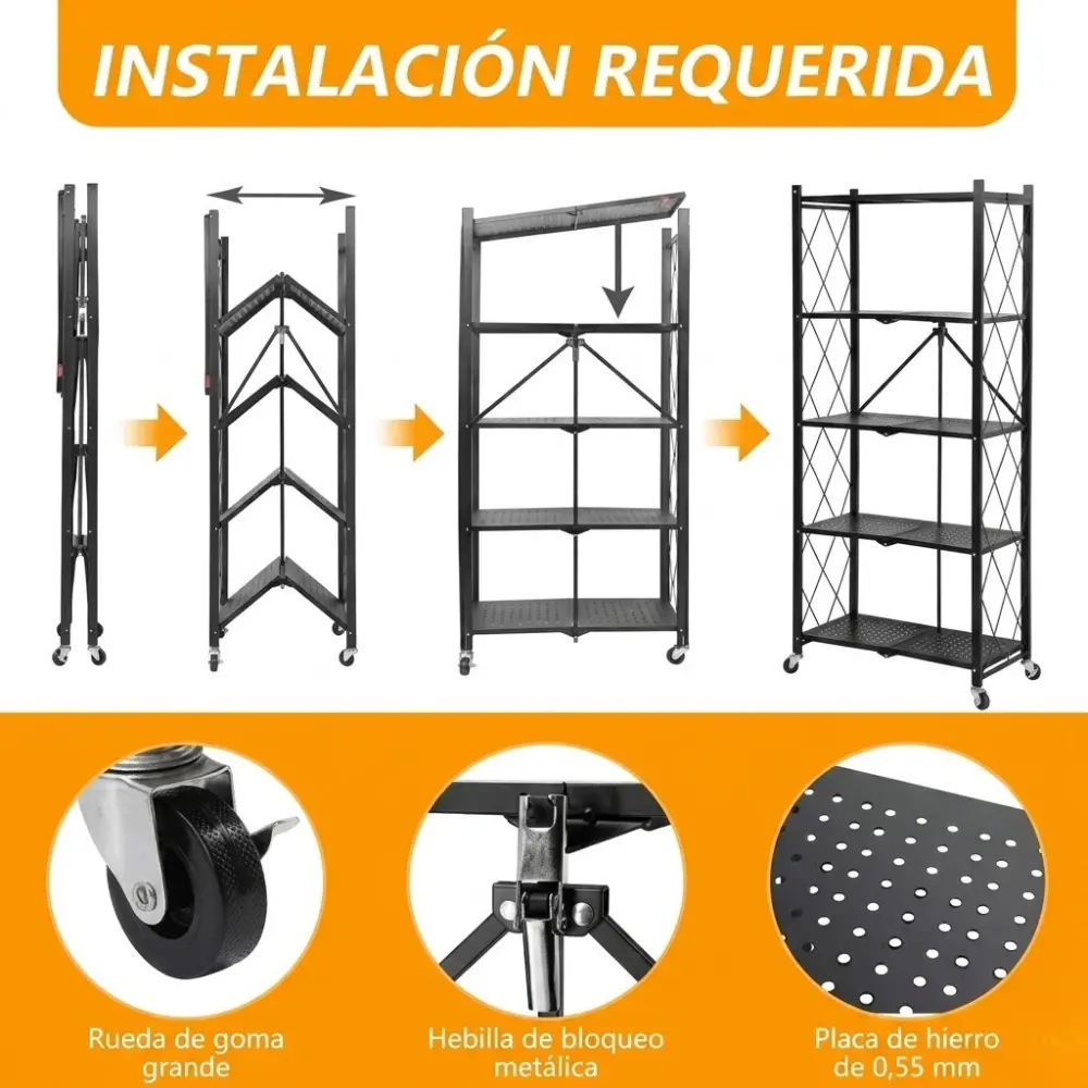 estante metalico plegable de 5 niveles con ruedas 120kg estante metalico plegable de 5 niveles con ruedas 120kg