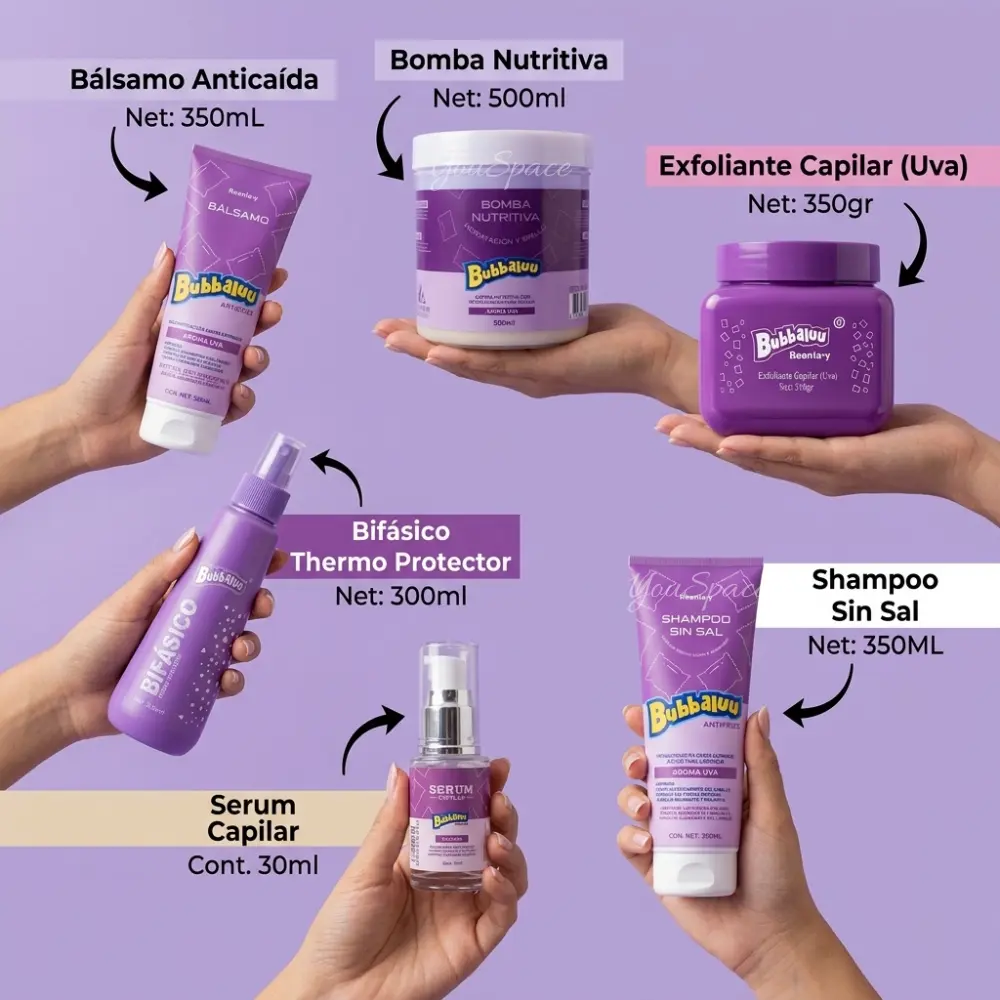 kit capilar bubbaluu 6 productos uva kit capilar bubbaluu 6 productos uva
